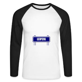Leipzig Stadt Design - Unisex Baseballshirt langarm - Weiß/Schwarz - Vorne - Nik (191cm)