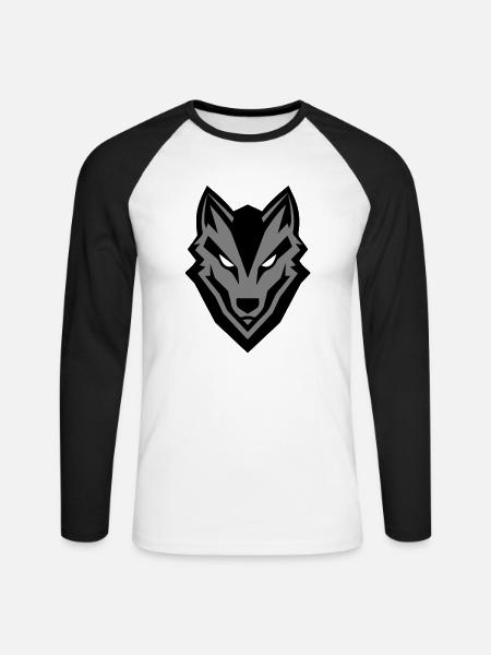Wolf Icon - Unisex Long Sleeve Baseball T-Shirt - white/black