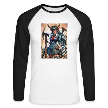 Here comes Trouble - Unisex Long Sleeve Baseball T-Shirt - white/black - Front - Nik (191cm)