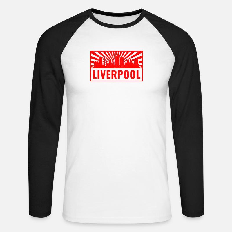 Liverpool Skyline in Red Rays - Unisex Baseballshirt langarm - Weiß/Schwarz