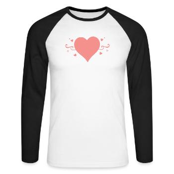 Valentinstag Pink Heart, Valentinstag - Unisex Baseballshirt langarm - Weiß/Schwarz - Vorne - Nik (191cm)