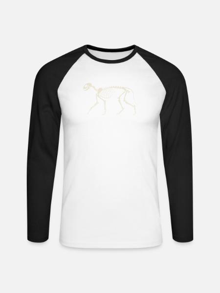Skelett Katze - Unisex Baseballshirt langarm - Weiß/Schwarz