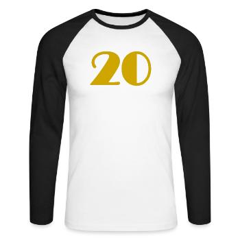 20. 20 ANS. 20e ANNIVERSAIRE. ANNIVERSAIRE 20 ANS. - T-shirt baseball manches longues Homme - blanc/noir - Devant - Nik (191cm)