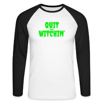Spooky Green Witching Quit Design - Unisex Baseballshirt langarm - Weiß/Schwarz - Vorne - Nik (191cm)