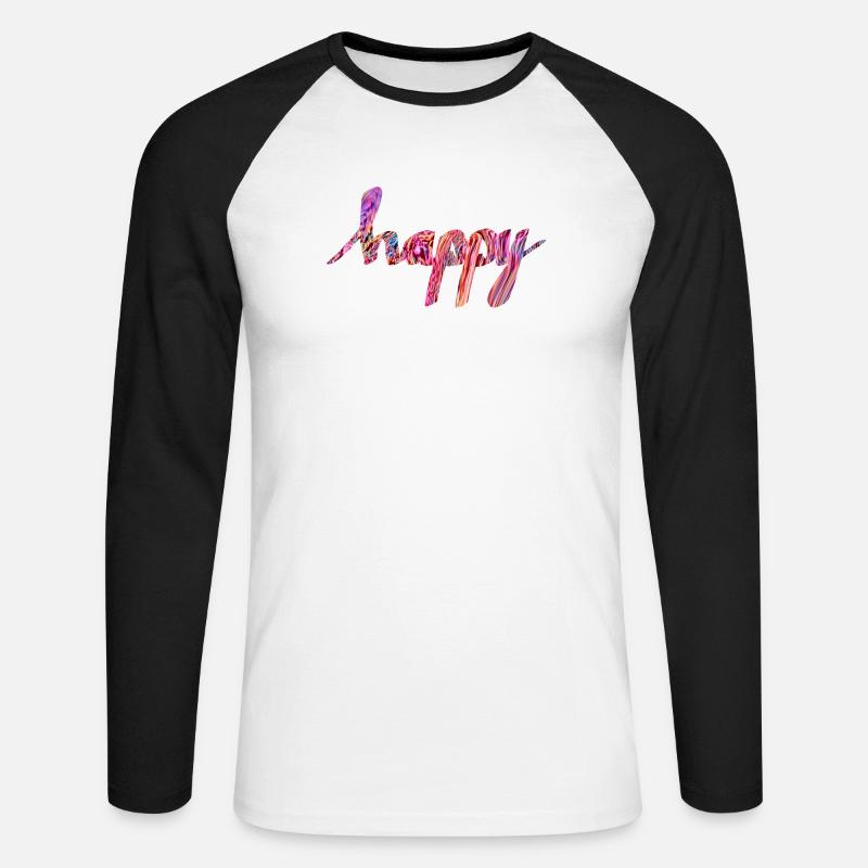 glücklich - Unisex Baseballshirt langarm - Weiß/Schwarz