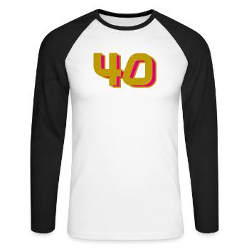 40. 40 ANS. 40e ANNIVERSAIRE. ANNIVERSAIRE 40 ANS. - T-shirt baseball manches longues Homme - blanc/noir - Devant - Nik (191cm)