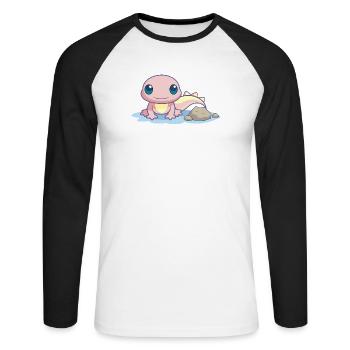 Kleiner rosa Salamander am Ufer - Unisex Baseballshirt langarm - Weiß/Schwarz - Vorne - Nik (191cm)