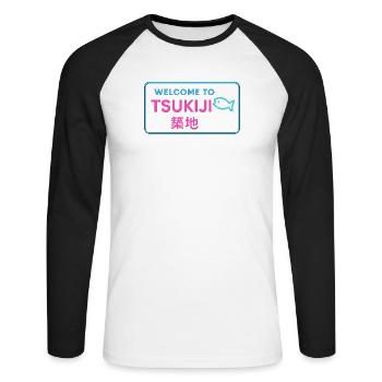 Welcome to Tsukiji - T-shirt baseball manches longues Homme - blanc/noir - Devant - Nik (191cm)