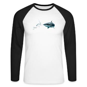Scuba Diver Booping a Great White Shark  - Unisex Baseballshirt langarm - Weiß/Schwarz - Vorne - Nik (191cm)