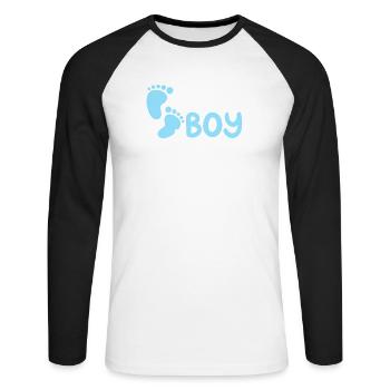 Team Boy: Bekanntgabe des Geschlechts des Babys - Unisex Baseballshirt langarm - Weiß/Schwarz - Vorne - Nik (191cm)