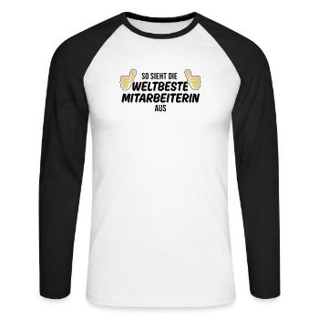 die weltbeste mitarbeiterin - Unisex Baseballshirt langarm - Weiß/Schwarz - Vorne - Nik (191cm)