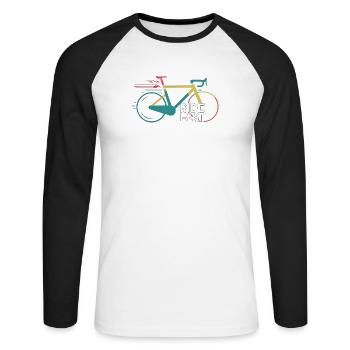 Lebendiges Speed Bike Druckdesign - Unisex Baseballshirt langarm - Weiß/Schwarz - Vorne - Nik (191cm)