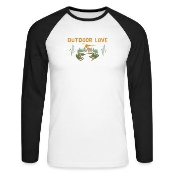 outdoor love - Nature with tent and forest - Unisex Long Sleeve Baseball T-Shirt - white/black - Front - Nik (191cm)