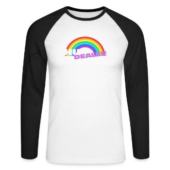 Hug Dealer Stickers: Colorful Rainbow Design - Unisex Long Sleeve Baseball T-Shirt - white/black - Front - Nik (191cm)
