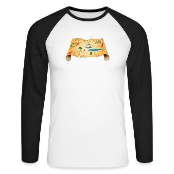 old treasure map on antique parchment - Unisex Long Sleeve Baseball T-Shirt - white/black - Front - Nik (191cm)