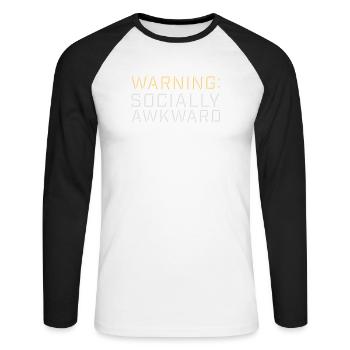 Avertissement : Socialement maladroit Drôle social Maladroit - T-shirt baseball manches longues Homme - blanc/noir - Devant - Nik (191cm)