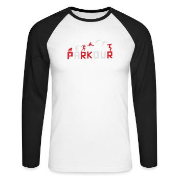 Evolution des Running Sequence Designs - Unisex Baseballshirt langarm - Weiß/Schwarz - Vorne - Nik (191cm)