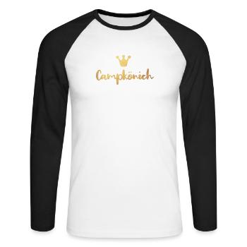 Camping King Gold Camper Luxury Glamping Crown - Unisex Long Sleeve Baseball T-Shirt - white/black - Front - Nik (191cm)