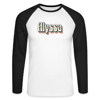 Idée cadeau t-shirt rétro t-shirt vintage Alyssa - T-shirt baseball manches longues Homme - blanc/noir - Devant - Nik (191cm)