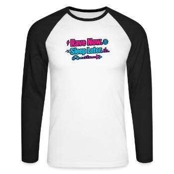 Rave maintenant, dormir plus tard Flech néon - T-shirt baseball manches longues Homme - blanc/noir - Devant - Nik (191cm)
