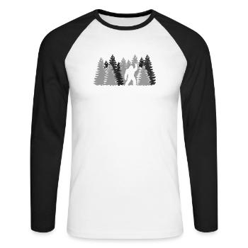 Rocher de Bigfoot sur la forêt de yétis du signe Sasquatch - T-shirt baseball manches longues Homme - blanc/noir - Devant - Nik (191cm)