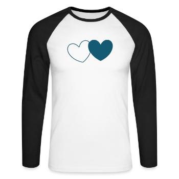 blaues Herz 2 Herzen Valentinstag - Unisex Baseballshirt langarm - Weiß/Schwarz - Vorne - Nik (191cm)
