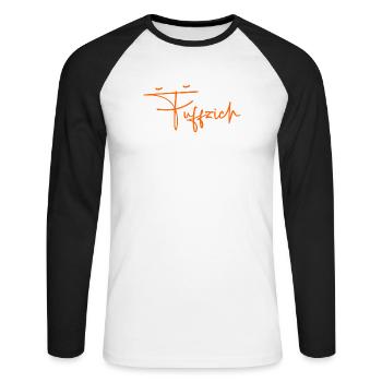 Fuffzich 50. Geburtstag Geschenk Geschenkidee 1976 - Unisex Baseballshirt langarm - Weiß/Schwarz - Vorne - Nik (191cm)
