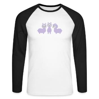 Drei Alpakas - Unisex Baseballshirt langarm - Weiß/Schwarz - Vorne - Nik (191cm)