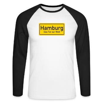 Panneau de nom de lieu de Hambourg Allemagne - T-shirt baseball manches longues Homme - blanc/noir - Devant - Nik (191cm)