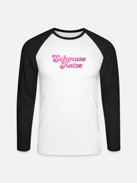Schmusekatze Katze Handschrift Fell flauschig - Unisex Baseballshirt langarm - Weiß/Schwarz