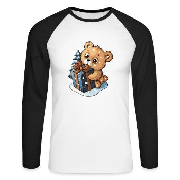 Cute bear unwrapping gift - Unisex Long Sleeve Baseball T-Shirt - white/black - Front - Nik (191cm)