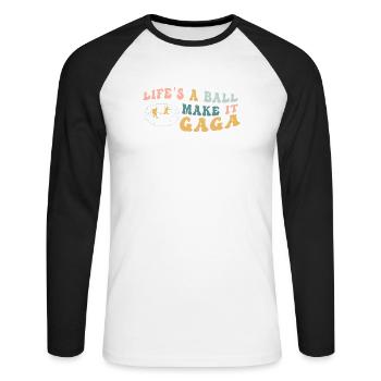 La vie est un vrai boulet, rends-la folle - T-shirt baseball manches longues Homme - blanc/noir - Devant - Nik (191cm)