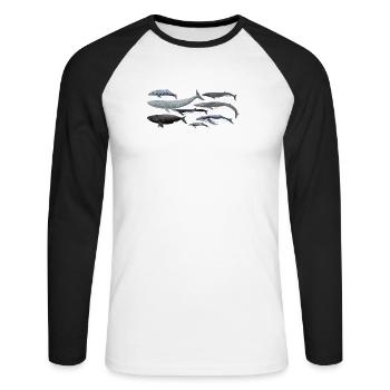 Wale - Wale - Baleines - Mysticeti - Unisex Baseballshirt langarm - Weiß/Schwarz - Vorne - Nik (191cm)