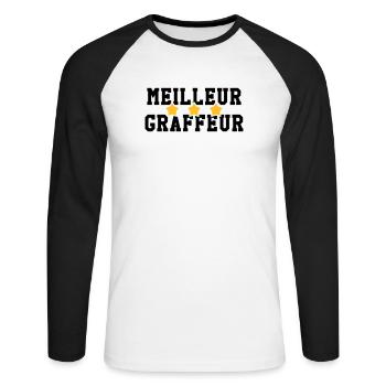 Graffiti / Tag / Writer / Street Art - T-shirt baseball manches longues Homme - blanc/noir - Devant - Nik (191cm)