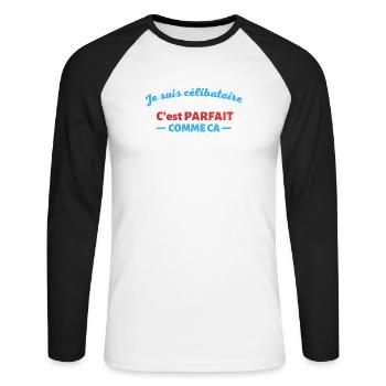 Je suis celibataire et c est parfait comme ca - T-shirt baseball manches longues Homme - blanc/noir - Devant - Nik (191cm)