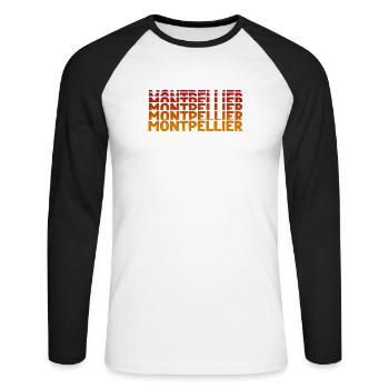 Montpellier Typografie - Unisex Baseballshirt langarm - Weiß/Schwarz - Vorne - Nik (191cm)