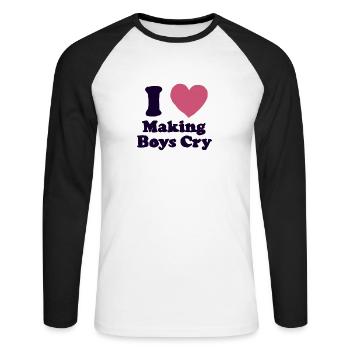 i Love making Boyscry - Unisex Baseballshirt langarm - Weiß/Schwarz - Vorne - Nik (191cm)