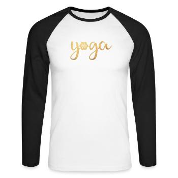 Méditation Citation Yoga Namaste om Fleur de Vie - T-shirt baseball manches longues Homme - blanc/noir - Devant - Nik (191cm)