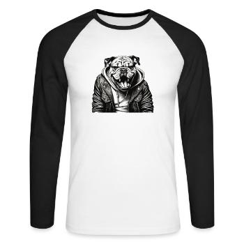 british Bulldog Bully - Unisex Long Sleeve Baseball T-Shirt - white/black - Front - Nik (191cm)