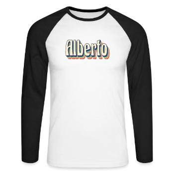 Alberto Retro Vintage T-Shirt Geschenk T-Shirt - Unisex Baseballshirt langarm - Weiß/Schwarz - Vorne - Nik (191cm)
