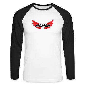 Maman d'Amour - Muttertag - Unisex Baseballshirt langarm - Weiß/Schwarz - Vorne - Nik (191cm)
