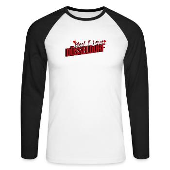 Yes! I Love Düsseldorf – Heimatliebe Design - Unisex Baseballshirt langarm - Weiß/Schwarz - Vorne - Nik (191cm)