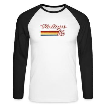 Vintage 86 anniversaire rétro - T-shirt baseball manches longues Homme - blanc/noir - Devant - Nik (191cm)