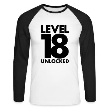 Niveau 18 T-shirt | 18e anniversaire gamer cadeaux - T-shirt baseball manches longues Homme - blanc/noir - Devant - Nik (191cm)