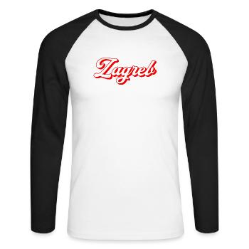 Zagreb Script Rétro - T-shirt baseball manches longues Homme - blanc/noir - Devant - Nik (191cm)