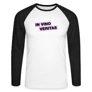 In Vino Veritas - Unisex Baseballshirt langarm - Weiß/Schwarz - Vorne - Nik (191cm)