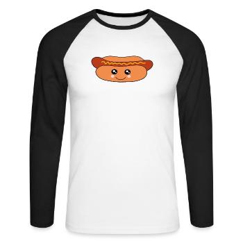 Kawaii, saucisses, saucisses, boucher - T-shirt baseball manches longues Homme - blanc/noir - Devant - Nik (191cm)