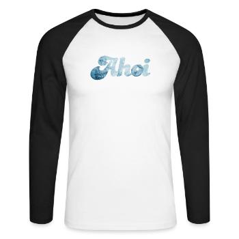 Schiff Ahoi Meer Ozean Schnörkelschrift maritim - Unisex Baseballshirt langarm - Weiß/Schwarz - Vorne - Nik (191cm)