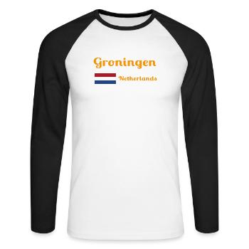 Groningen Netherlands - Stylish prints - Unisex Long Sleeve Baseball T-Shirt - white/black - Front - Nik (191cm)