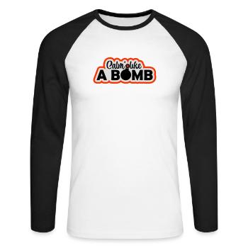 Calm Like Bomb Paradox Irony Humor Explosive Joke - Unisex Long Sleeve Baseball T-Shirt - white/black - Front - Nik (191cm)